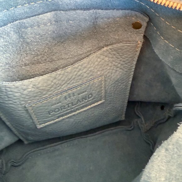 Portland Leather Goods Backpack | Sky Blue Pebbled Leather | Gold Hardware - Picture 4 of 5